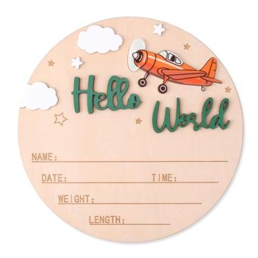 Imagem de Placa de Anúncio de Nascimento, 15 cm Placa Madeira "Olá Mundo" Placas Boas-Vindas Recém-Nascidos Placas com o Nome do Bebê para Fotos Presente para Maternidade Berçário