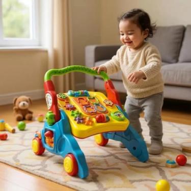 Imagem de Andador E Mesa Didático 4 Em 1 Com Som Brinquedo Educativo BEBê Multiatividades 4 em 1, Colorido, Andador e Mesa de Atividades, 8 Atividades, Painel e Empurrador com Som e Encaixes 12 Meses+