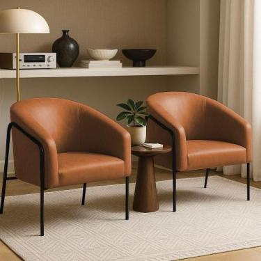 Imagem de Poltrona Sala Decorativa Kit 2 Stella Base Alta Tubo Preto Sintético P