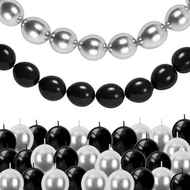 Imagem de Balões de ligação pretos e prateados, 100 peças, pequenos balões metálicos prateados para fazer arco de coração de parede de balão, balão de ligação rápida para casamento, aniversário, formatura, chá