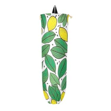 Imagem de Limão amarelo com folhas verdes, suporte para sacola de compras, organizador de sacolas de supermercado, organizador para armazenamento de sacolas plásticas de cozinha, 1 pacote