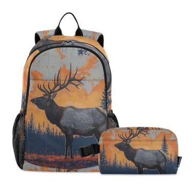 Imagem de Mochila leve de gato unicórnio fofo e lancheira, mochila escolar, mochilas escolares para meninas, mochila para meninas, Alce crepúsculo (4), One Size