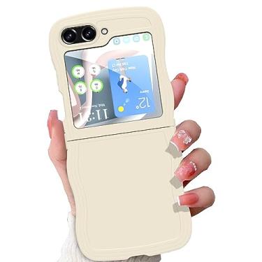 Imagem de Wlxee Compatível com Samsung Galaxy Z Flip 5 Capa branca fofa ondulada em forma de moldura à prova de choque macia durável minimalista ultra fina capa protetora para telefone (branca)