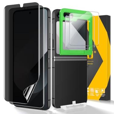 Imagem de JEHOO [Pacote com 2 + 2] Protetor de tela de privacidade para Samsung Galaxy Z Flip 6, protetor de tela TPU de privacidade frontal + vidro temperado traseiro, fácil instalação, sem bolhas