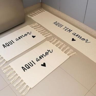 Imagem de Kit 3 Tapetes para Cozinha Algodão e Poliéster Passadeira Decorativa Macia Antiderrapante Uso Diário (Aqui tem Amor)