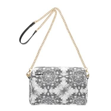Imagem de Joitme Bolsa feminina transversal com estampa de flores em espiral cinza bolsa para celular linda bolsa de ombro de couro PU alça de corrente