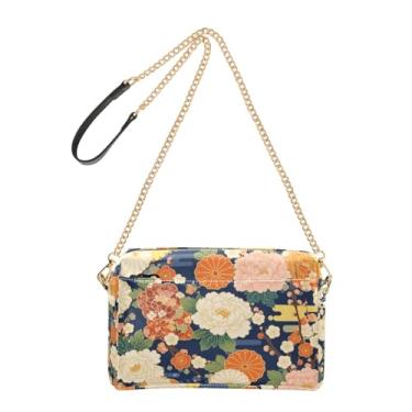 Imagem de Bolsa feminina elegante floral colorida bolsa transversal para celular alça de couro PU bolsa de ombro