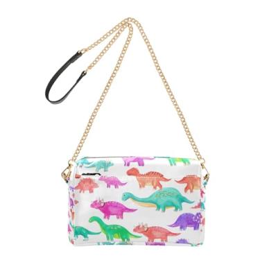 Imagem de Joitme Dinossauros em aquarela branca transversal feminina bolsa de ombro para celular linda bolsa de ombro de couro PU com alça de corrente