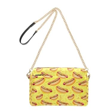 Imagem de Joitme Bolsa feminina tiracolo bolsa para celular bolsa de ombro de couro PU com alça de corrente desenho animado cachorro-quente amarelo claro