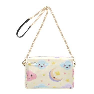 Imagem de Joitme Bolsa tiracolo feminina bolsa para celular linda bolsa de ombro de couro PU alça de corrente fofa desenho de nuvens pastel