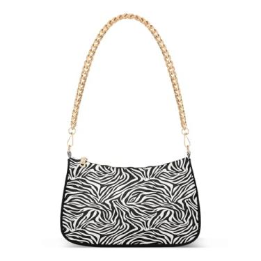Imagem de Bolsa de ombro com listras de zebra preta e branca, bolsa feminina Hobo, bolsa de mão média elegante para uso diário ou noite