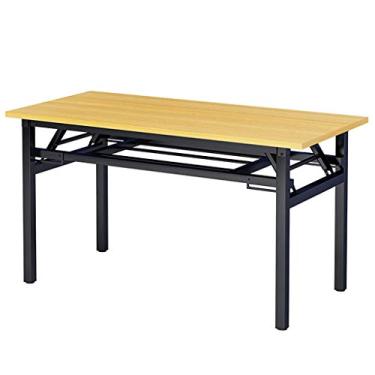 Imagem de Mesa dobrável para computador com prateleira, mesa para laptop de estudo, armazenamento duplo, mesa de trabalho em pé, sem necessidade de montagem, natural. (marrom 120 x 60 cm)
