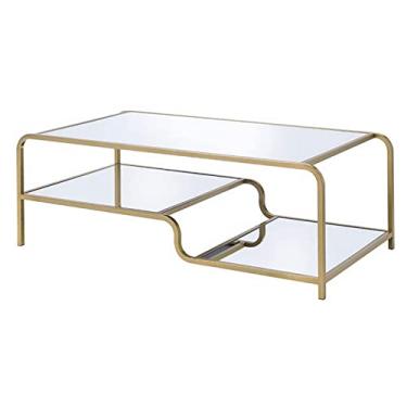 Imagem de Mesa de sofá com superfície espelhada, mesa retangular com detalhes prateados, móveis contemporâneos de luxo com design moderno para casa, escritório, sala de estar, quarto (mesa de centro)