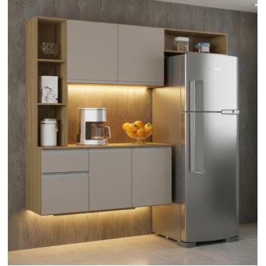 Imagem de Armário De Cozinha Completo Balcão Suspenso Mel 163cm Com 5 Portas E 1