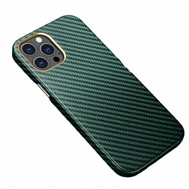 Imagem de GANYUU Capa para iPhone 13Mini/13/13 Pro/13 Pro Max, Textura de Fibra de Carbono Silicone Bumper Capa Traseira Rígida Capa Protetora À Prova de Choque Suporte de Carregamento Sem Fio (Cor: Verde, Tamanho: 13 Mini 5.4