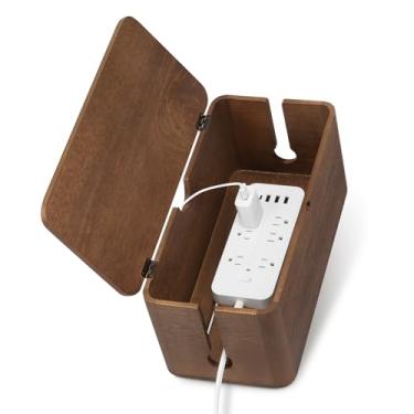 Imagem de ZhiYo Caixa de gerenciamento de cabos de madeira, caixa organizadora de cabos grande para filtro de linha, capa de extensão para escritório, caixa de armazenamento de cabos de mesa para gerenciamento