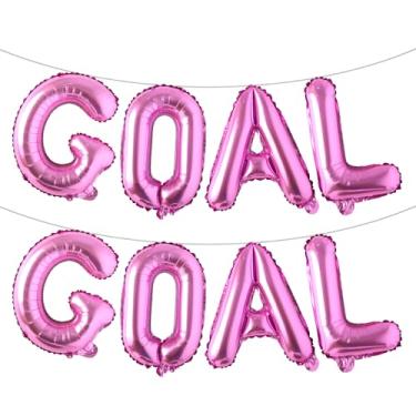 Imagem de Balões de bola de futebol com faixa de gol de gol - Bandeira esportiva de futebol com balão de alumínio decoração de festa (GOAL GOAL Rose Red)