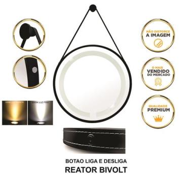 Imagem de Espelho Redondo Adnet Iluminado Led 6000k Cobre Alça Caramelo - ORNATO