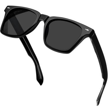 Imagem de KANASTAL Óculos de Sol Pretos Feminino Masculino Polarizado Acetato Proteção UV400 TR90 Oculos Escuro Quadrado Classico Vintage Grande Black Sunglasses para Pesca Viajando -Preto Brilhante