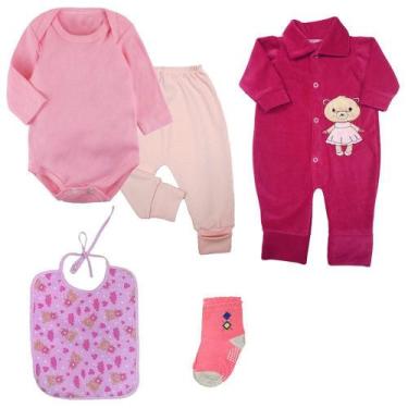 Imagem de Kit Roupa de Bebê 5 Peças Body Mijão Macacão Plush Quentinho - Koala B