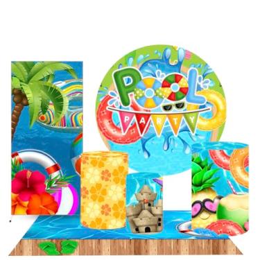 Imagem de Trio Capas Cilindro + Painel Redondo 1,50m + Lateral Romano e Tapete Pool Party (K3PPY0002)