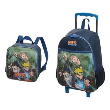 Imagem de Kit Mochila Rodinha Lancheira Escolar Infantil Menino Naruto Time Paci