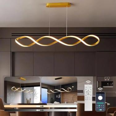 Imagem de Luminária pendente LED espiral criativa para teto, ideal para mesa de jantar, ilha de cozinha, sala de jantar, com intensidade regulável e controle remoto. Lustre moderno para escritório, co