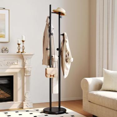 Imagem de CozyDH Cabide de madeira independente – Cabide de madeira, resistente, suporte de madeira com 6 ganchos, visual criativo para entrada, corredor, quarto (preto)