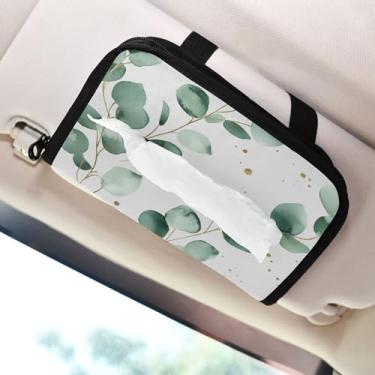 Imagem de SEHANY Porta-lenços de papel de carro com folhas verdes, caixa de lenços para carro, viseira solar, porta-guardanapos, dispensador de máscara de carro retangular, caixa de lenços de papel de veículo