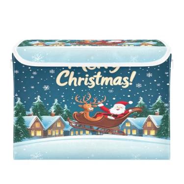 Imagem de SEHANY Linda caixa de armazenamento de Papai Noel de Natal com tampas e alças, organizador de cestas de armazenamento de tecido dobrável, caixas de armazenamento de cubos grandes para roupas, cobertor