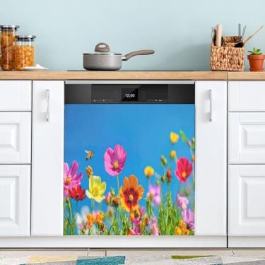 Imagem de SEHANY Capa magnética colorida de campo silvestre para lava-louças, adesivos magnéticos decorativos antiarranhões para painel de geladeira e lava-louças, decoração de flores de fazenda de cozinha