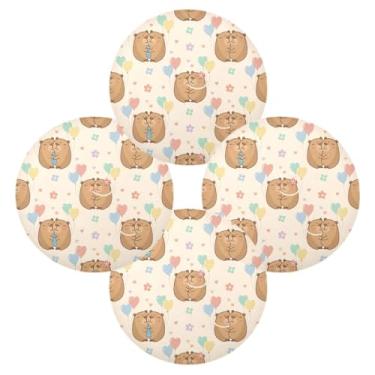 Imagem de Wassud Jogo americano conjunto de 4 capivaras apaixonadas tapetes de mesa redondos para cozinha e jantar tapetes laváveis resistentes ao calor decoração de mesa 39 cm