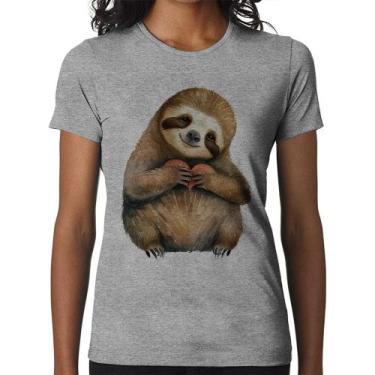 Imagem de Baby Look Bicho Preguiça Coração - Foca na Moda, Cinza, M