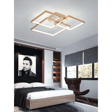 Imagem de Luminária de teto LED moderna para sala de estar, 87W, design quadrado banhado a ouro, dimerizável, com controle remoto, lustre de acrílico para sala de jantar, quarto e cozinha (banhado a o