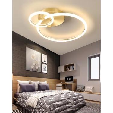 Imagem de Luminária de teto LED moderna com design de anéis, dimerizável e com controle remoto. Ideal para sala de estar, quarto, sala de jantar e escritório. Luminária de acrílico embutida para sala