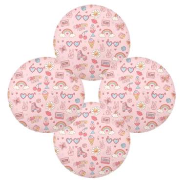 Imagem de Wassud Jogo americano conjunto de 4 tapetes redondos de design romântico para cozinha e jantar, tapetes laváveis e resistentes ao calor, decoração de mesa 39 cm