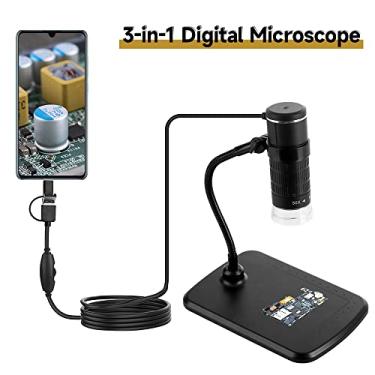 Imagem de CUOFYUNL Microscópio digital com fio 3 em 1 portátil 1080P Microscópio portátil com ampliação 50X-1000X Tipo-C + Micro USB + portas USB