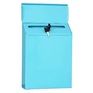 Imagem de WeiLaiKeQi Caixa de Correio Vertical de Ferro com Fechadura, para Chaves, Documentos E Jornais, Ideal para Porta de Entrada Ou Escritório, Azul, Tamanho real