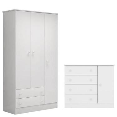 Imagem de Guarda Roupa 2617 e Cômoda Infantil 2561 Doce Sonho Branco Brilho  Qmo