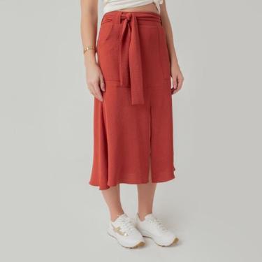 Imagem de Saia susie midi crepe heavy flow feminino - Susie Modas, Telha, M, 10 