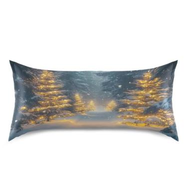 Imagem de Blueangle Linda fronha de cetim de árvores de Natal para cabelo e pele, fronha de seda, tamanho king (50,8 x 101,6 cm) - fronhas de cetim com fecho de envelope (376)