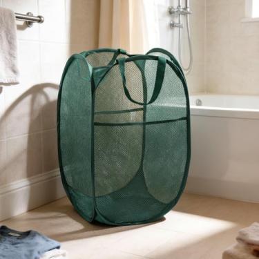 Imagem de Cesto de roupa suja, cesto dobrável de malha dobrável com ampla abertura e bolso latera...