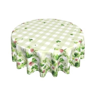 Imagem de Giwawa St Patricks Toalha de mesa floral redonda 152 cm aquarela trevo flores trevo capa de mesa com xadrez de búfalo verde toalha de mesa decorativa lavável para cozinha, jantar, festa de férias