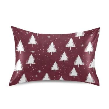 Imagem de Blueangle Fronha de cetim de árvore de Natal para cabelo e pele, fronha de seda, tamanho Queen (50,8 x 76,2 cm) - Capas de almofada de cetim refrescantes com fecho de envelope (175)