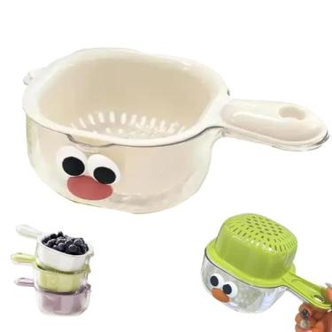 Imagem de Cesta de drenagem de camada dupla de cozinha com alça, tigela de lavagem de frutas de plástico de drenagem dupla, mini lavadora de frutas e tomate prática, recipiente de armazenamento de frutas