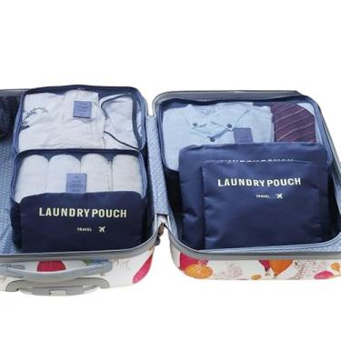 Imagem de Bolsa Organizadoras Para Mala Roupas Bagagem Viagem (Kit 6 Peças Azul)