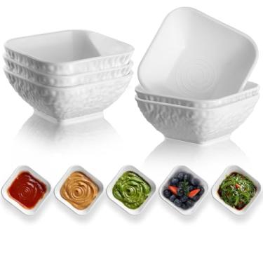 Imagem de Kyraton Conjunto de 6 tigelas de imersão de plástico branco de 170 g, prato de molho de soja para acompanhamentos, servidor de condimentos para molho de tomate, ketchup, vinagre, churrasco e jantar de