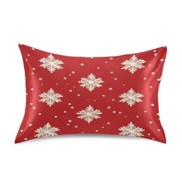 Imagem de Blueangle Fronha de cetim branco flocos de neve para cabelo e pele, fronha de seda, tamanho padrão (50,8 x 66 cm) - fronhas de cetim com fecho de envelope (599)