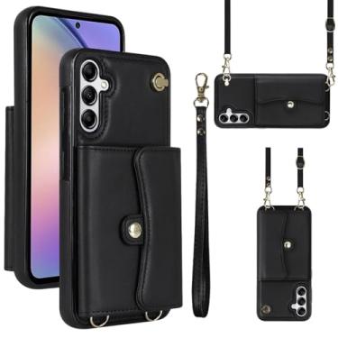 Imagem de Capa carteira para Samsung Galaxy S25 Plus com compartimentos para cartões e proteção RFID, capa fólio de couro fina com alça de pulso, suporte e proteção contra quedas de corpo inteiro para mulheres