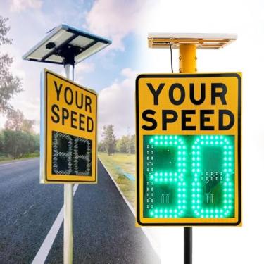 Imagem de Sinal De Trânsito Com Radar Solar Avançado | 24"x35" (60x90cm), Aprovado Pela FCC/ETL, Alumínio Branco, LEDs De Alta Visibilidade